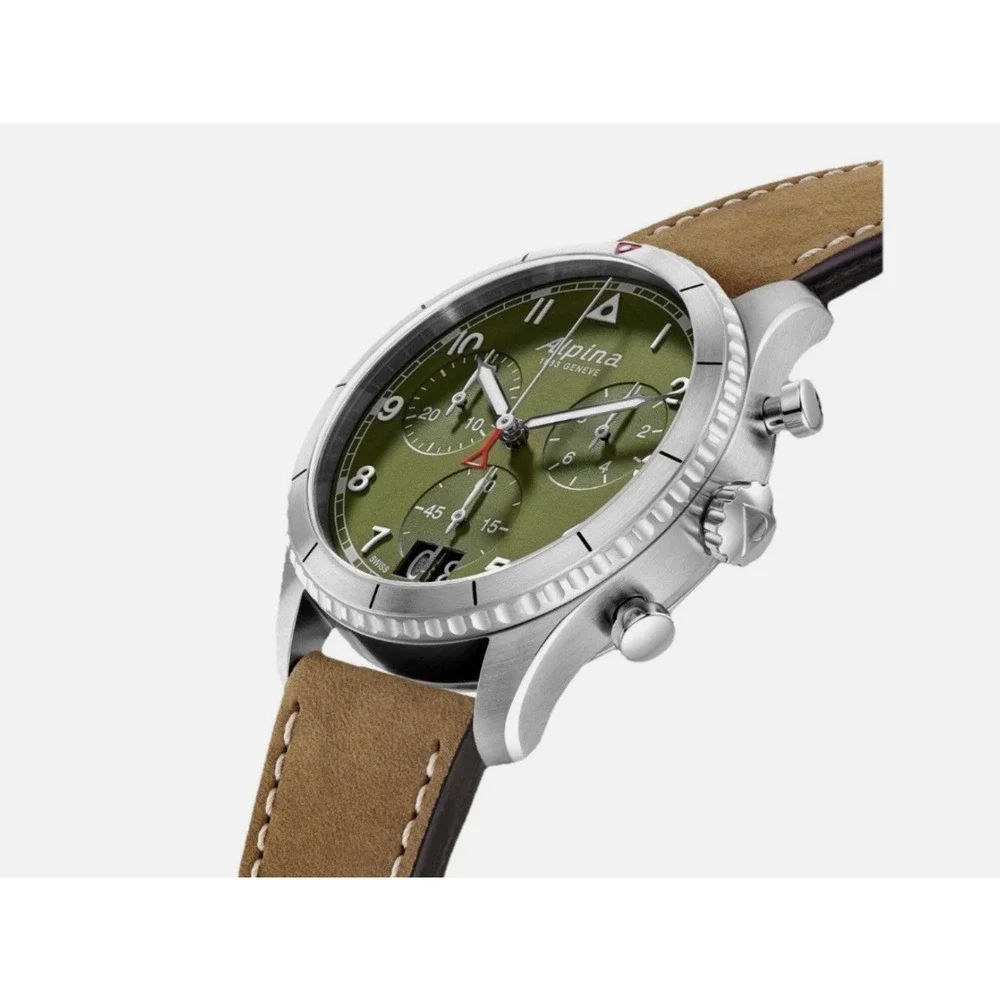 Swiss Made Alpina Pilot Chronograph Big Date Green Dial Mens Watch AL-372GR4S26
